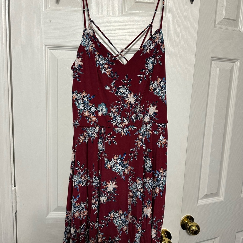 Chic Burgundy Floral Mini Dress XL